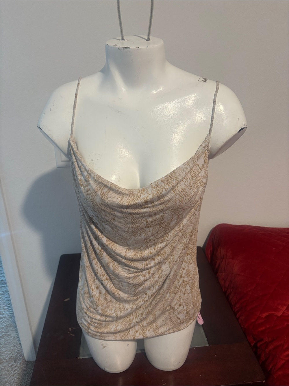 Free People Neutral Beige Snake-Print Cowl Neck Camisole